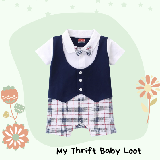 baby boys romper with bow